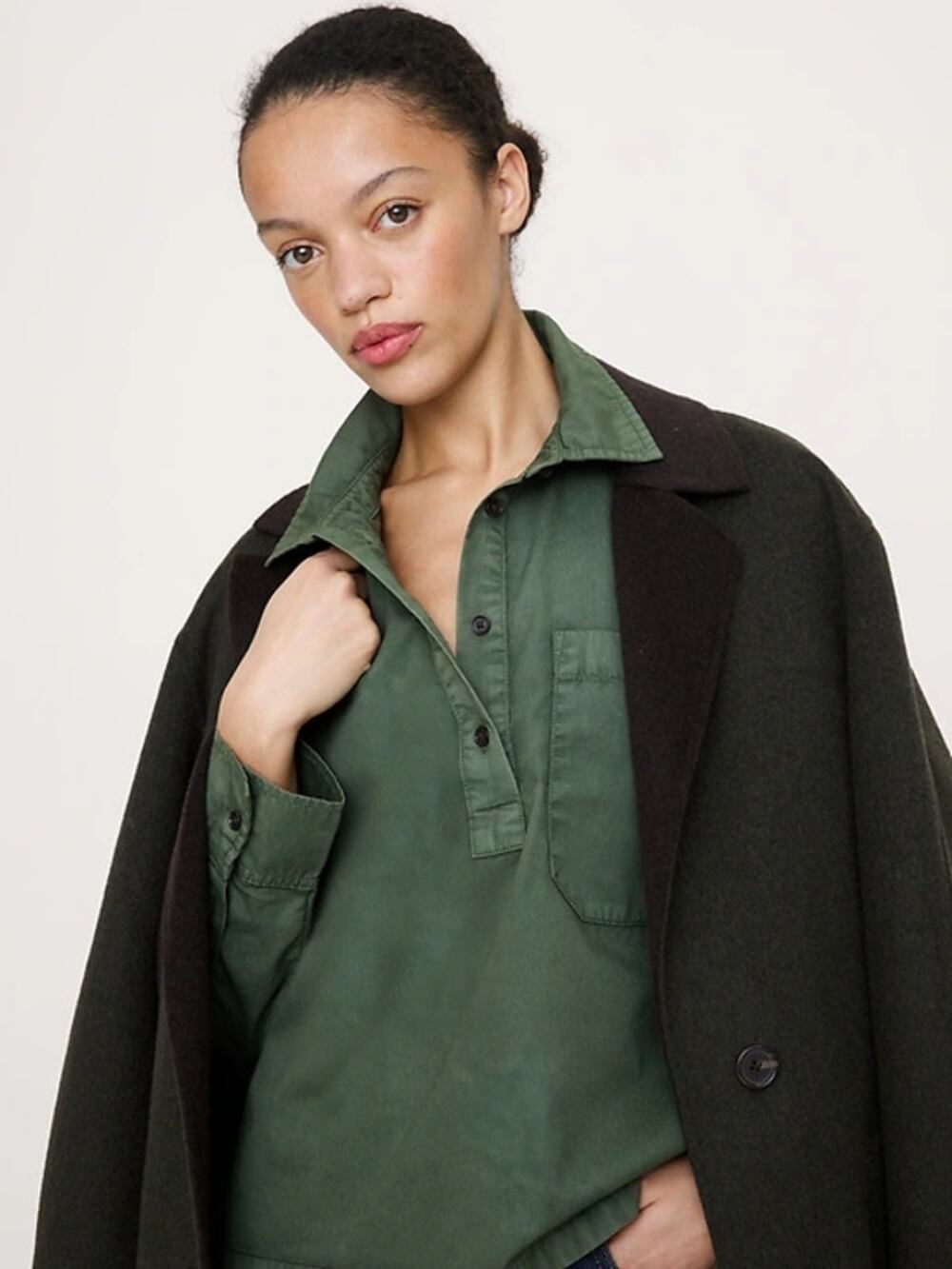 NWT Banana Republic Oversized Cotton Twill Popover Shirt Green Women's Size XS